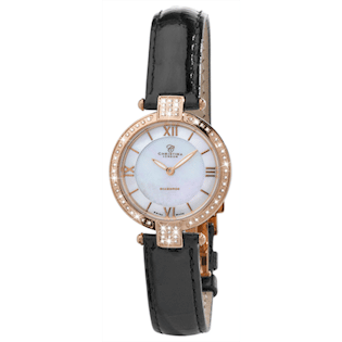 135-2RWBL Christina Design London Rosa forgyldt dameur med sort læderrem